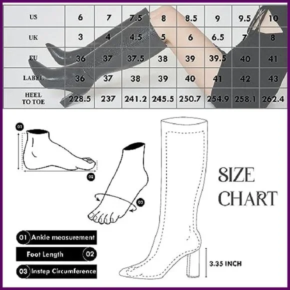 Knee High Boots Chunky Heel Slip On PU Leather Size 10 Fashion
